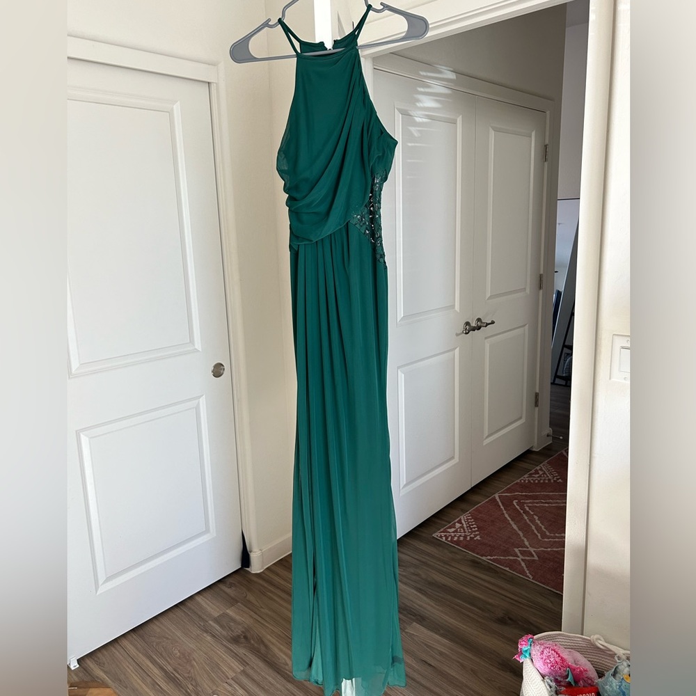 Forest green dress with right leg slit